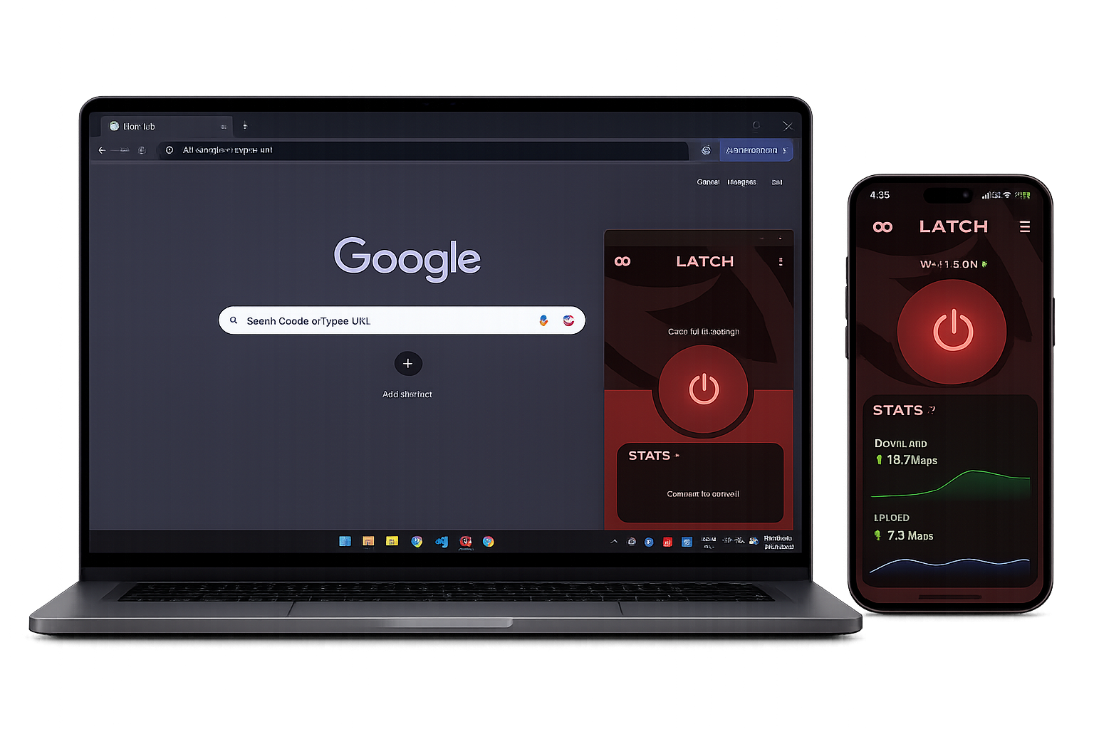 Latch running on a Windows laptop and an Android phone
