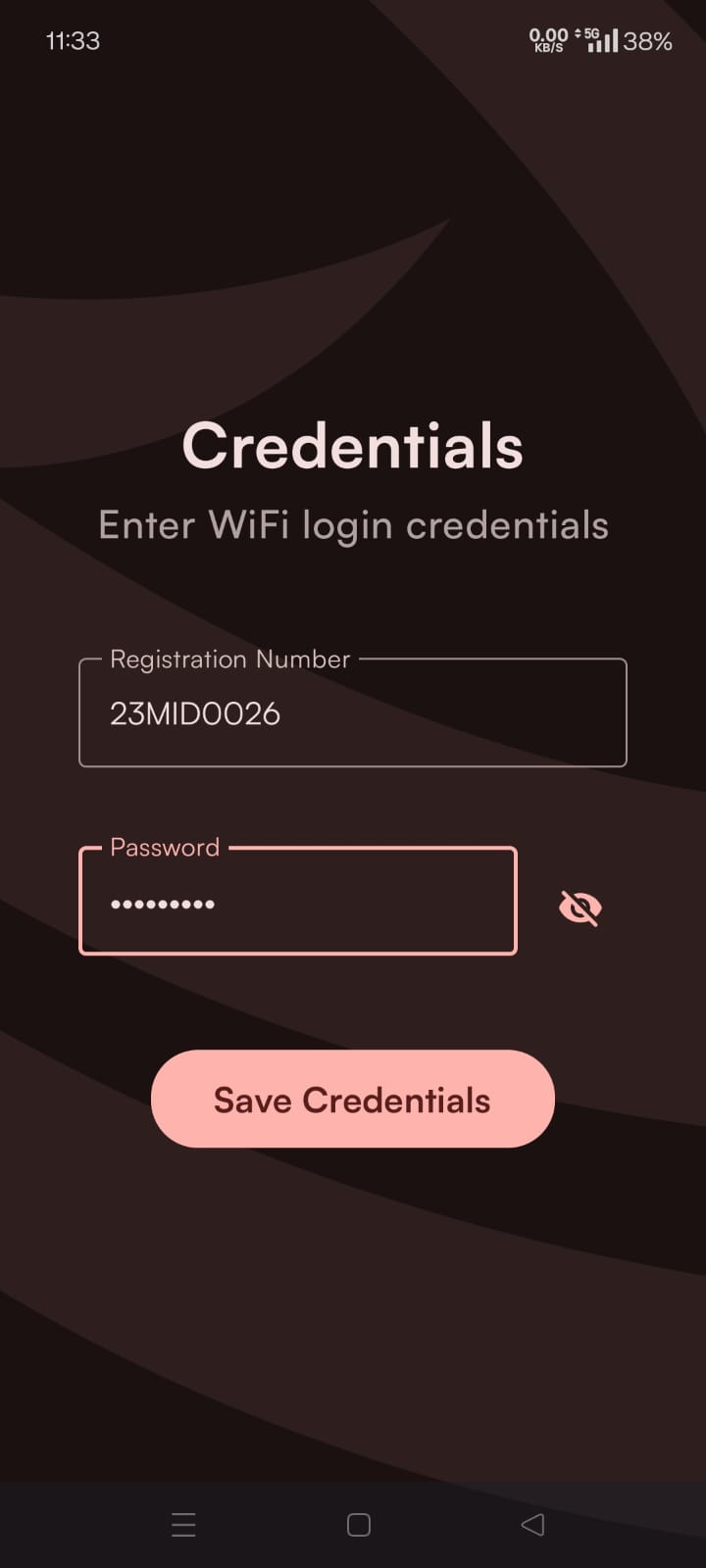 Latch credentials screen